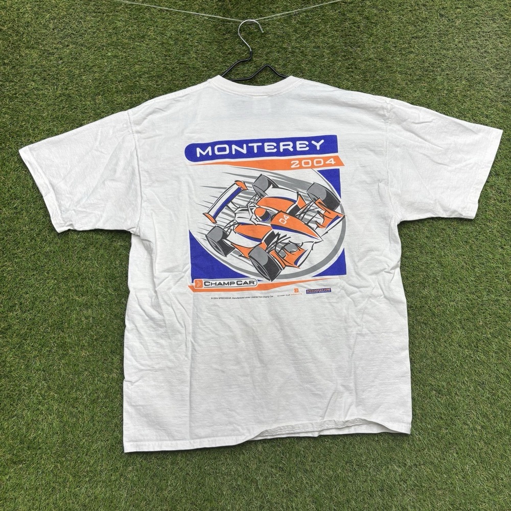 Vintage Racing Shirt Mens XL Monterey Champ Car 2004 White Boxy Graphic Tee